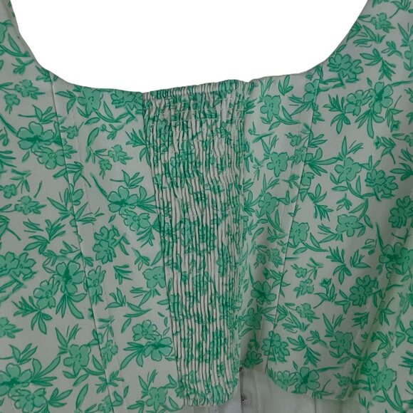 Zara Mint Green Floral Poplin Corset Top Sz M Cotton Blend Smocked Cropped - Picture 3 of 7